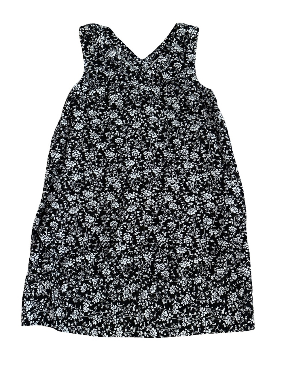LOFT Black and White Floral V-Neck Dress